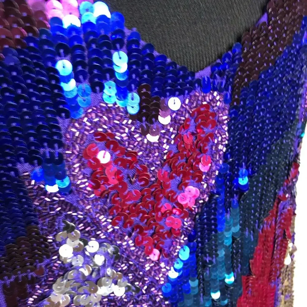 Nasty Gal sequin star heart mini blue pink sequin sleeveless dress size 14